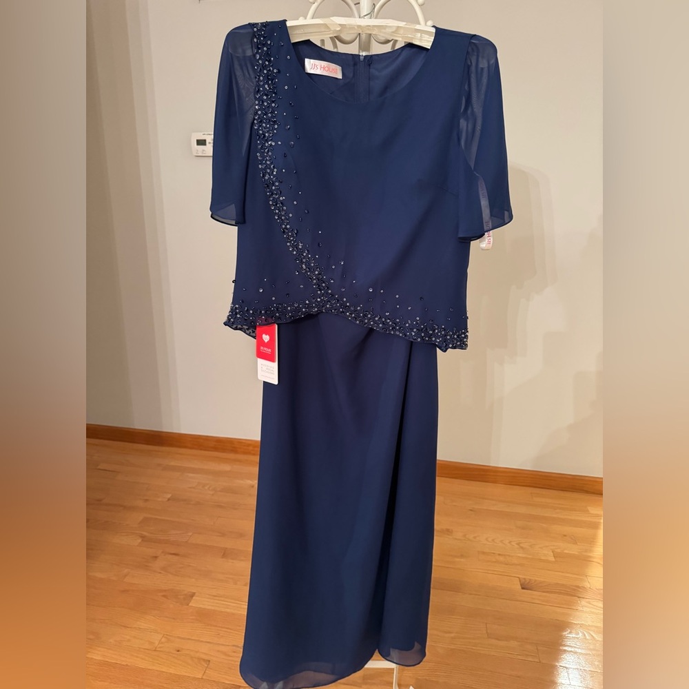 NWT — JJs House Formal Evening Wear, Skirt + Top with Beading Navy Blue Size 14